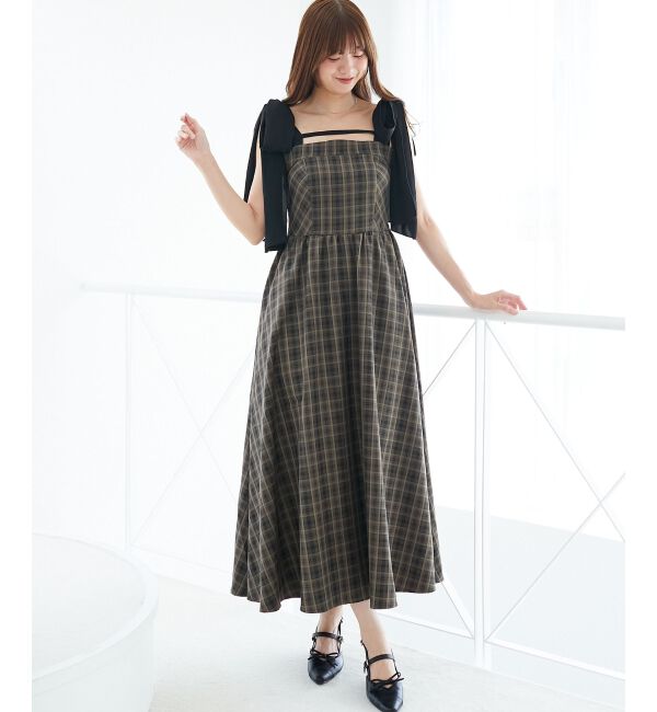  「◎配色肩リボンワンピース」|ワンピース|