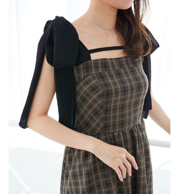  「◎配色肩リボンワンピース」|ワンピース|