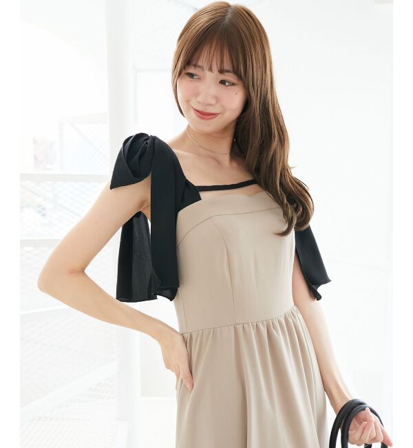  「◎配色肩リボンワンピース」|ワンピース|