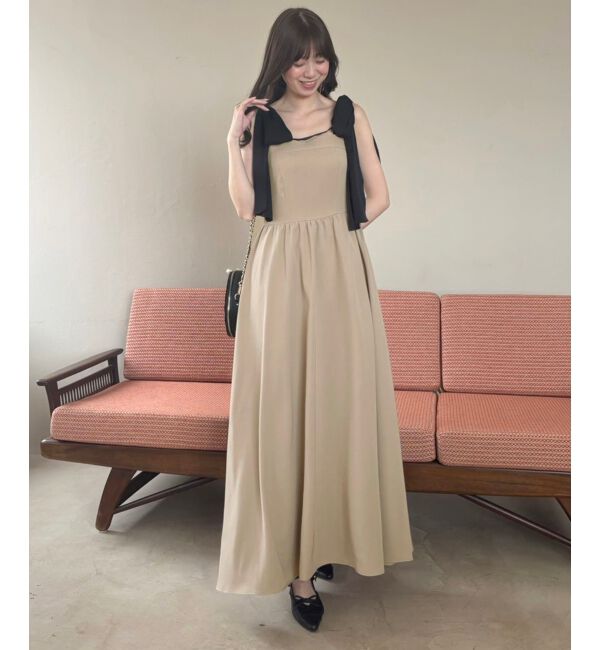  「◎配色肩リボンワンピース」|ワンピース|