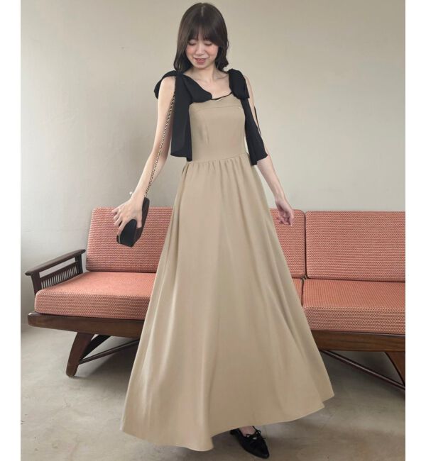  「◎配色肩リボンワンピース」|ワンピース|