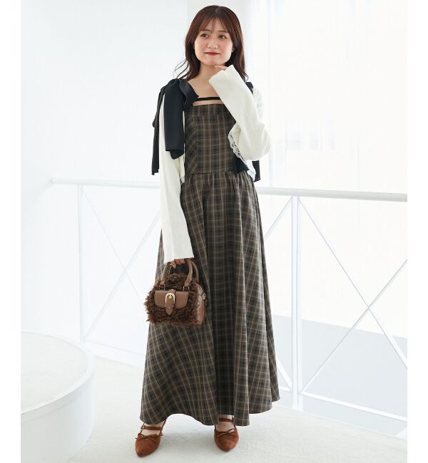  「◎配色肩リボンワンピース」|ワンピース|