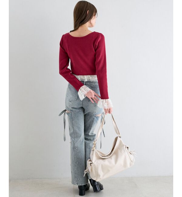  「レースドッキングVネックニット」|ニット・セーター|