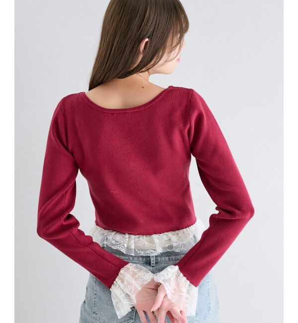  「レースドッキングVネックニット」|ニット・セーター|