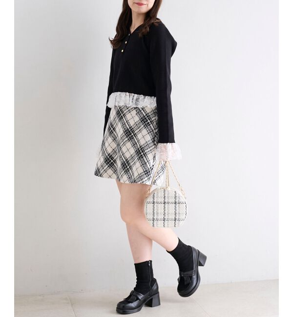  「レースドッキングVネックニット」|ニット・セーター|