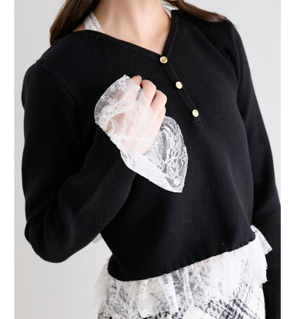  「レースドッキングVネックニット」|ニット・セーター|