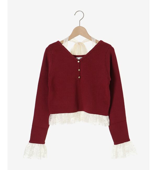  「レースドッキングVネックニット」|ニット・セーター|