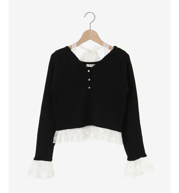  「レースドッキングVネックニット」|ニット・セーター|