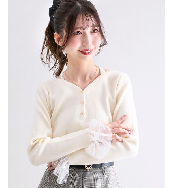  「レースドッキングVネックニット」|ニット・セーター|