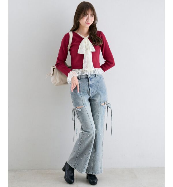  「レースドッキングVネックニット」|ニット・セーター|