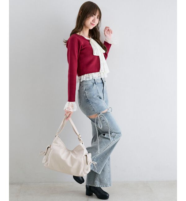  「レースドッキングVネックニット」|ニット・セーター|