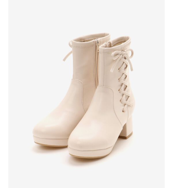  「サイドレースアップストレッチブーツ」|ショートブーツ|