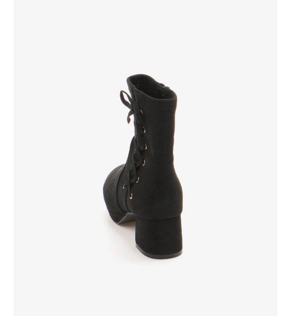  「サイドレースアップストレッチブーツ」|ショートブーツ|