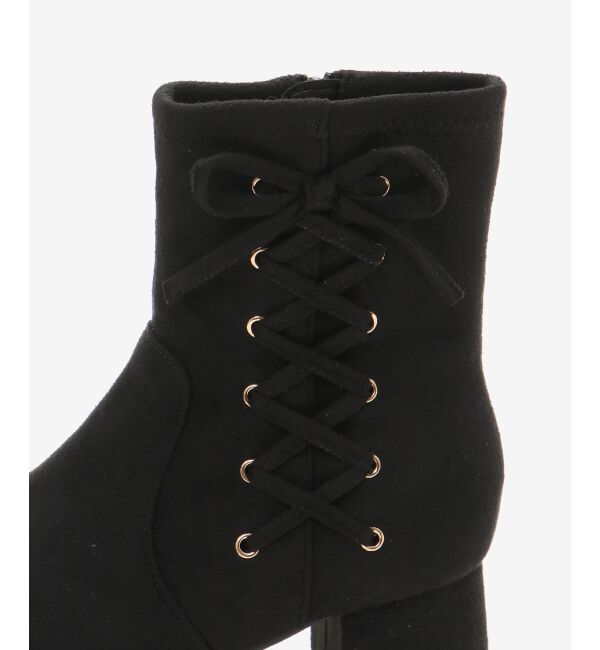  「サイドレースアップストレッチブーツ」|ショートブーツ|