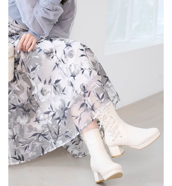  「サイドレースアップストレッチブーツ」|ショートブーツ|