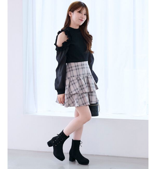  「サイドレースアップストレッチブーツ」|ショートブーツ|