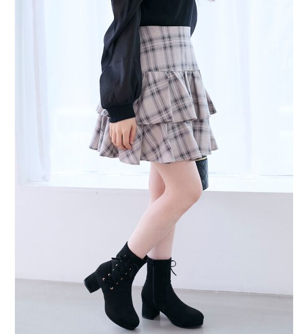  「サイドレースアップストレッチブーツ」|ショートブーツ|