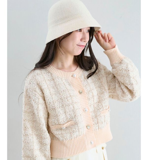  「アソートボタンツイードニットカーデ」|カーディガン|ピンクベージュ