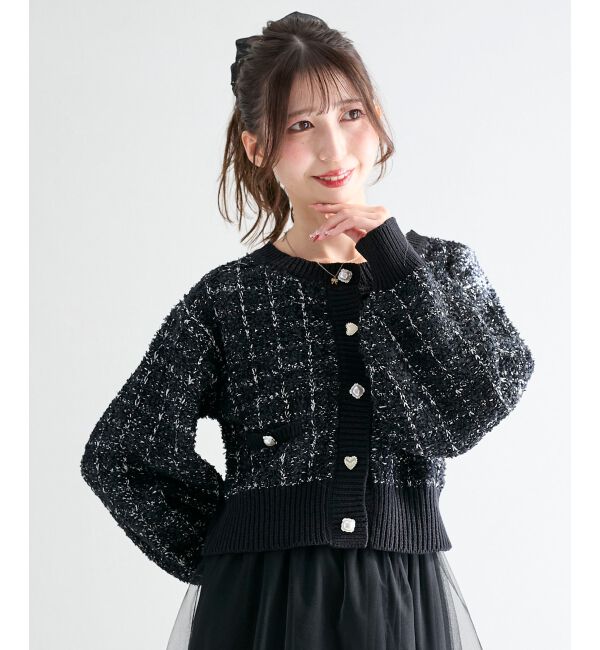  「アソートボタンツイードニットカーデ」|カーディガン|ブラック