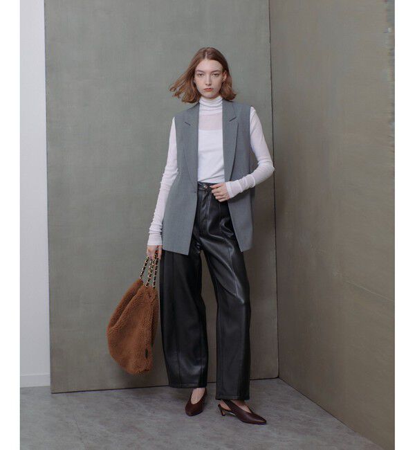 allureville「フェイクレザーフロントシームパンツ」|チノ|