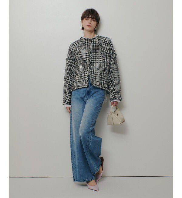 allureville「ハウンドトゥースブロッキングジャケット」|ノーカラージャケット|