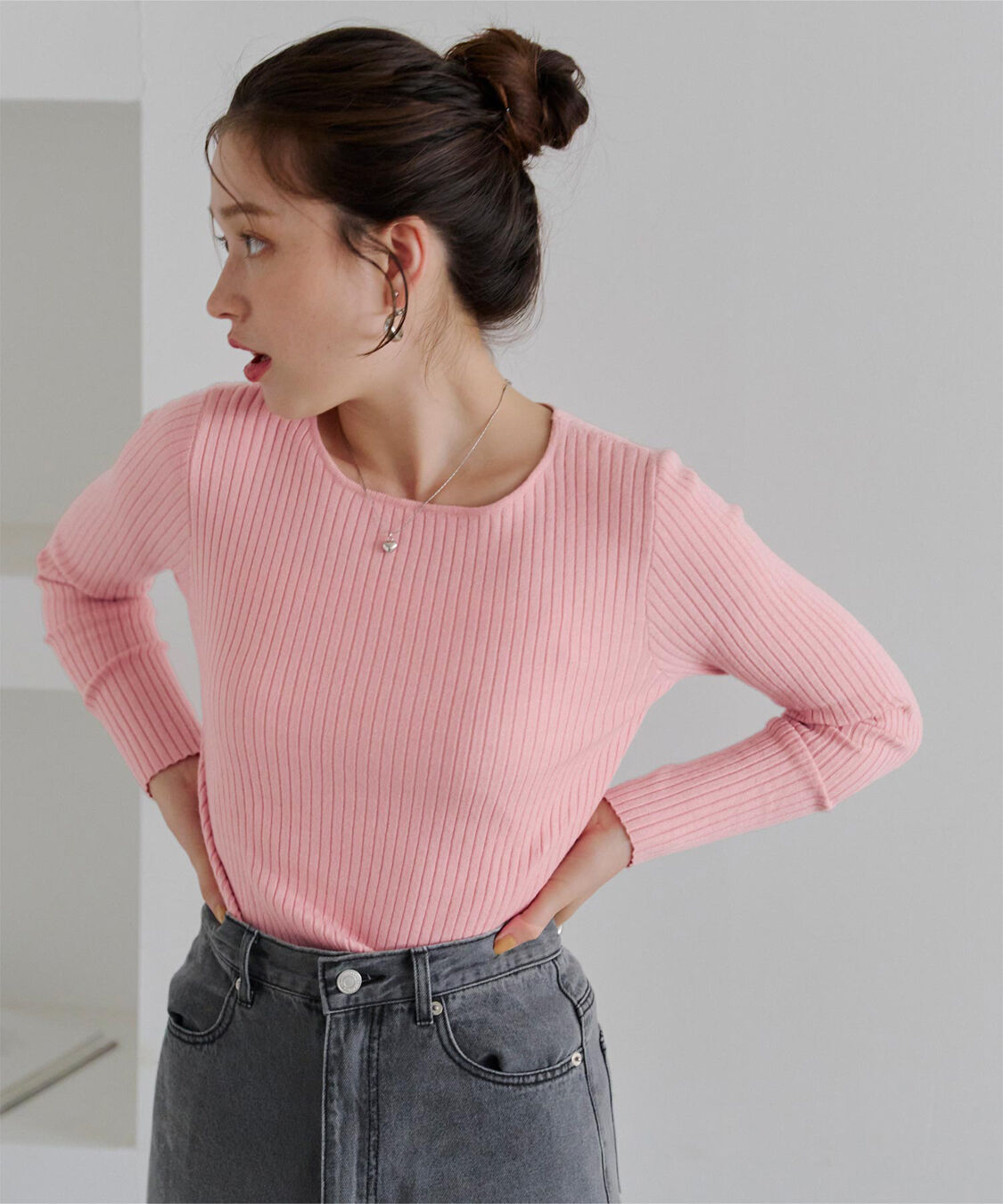 titivate「ボートネックリブ編みニット」|ニット・セーター|ピンク
