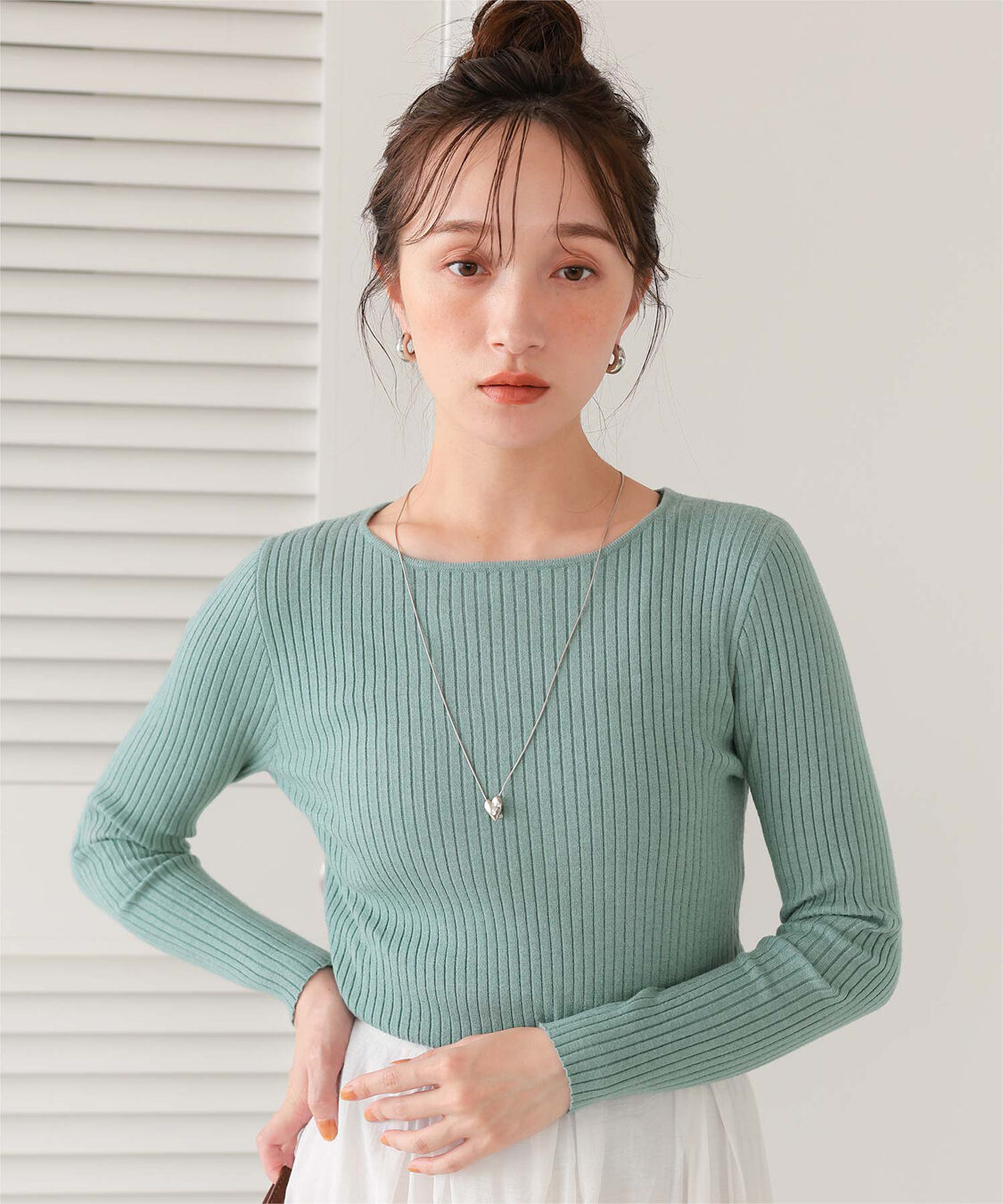 titivate「ボートネックリブ編みニット」|ニット・セーター|ブルーグリーン