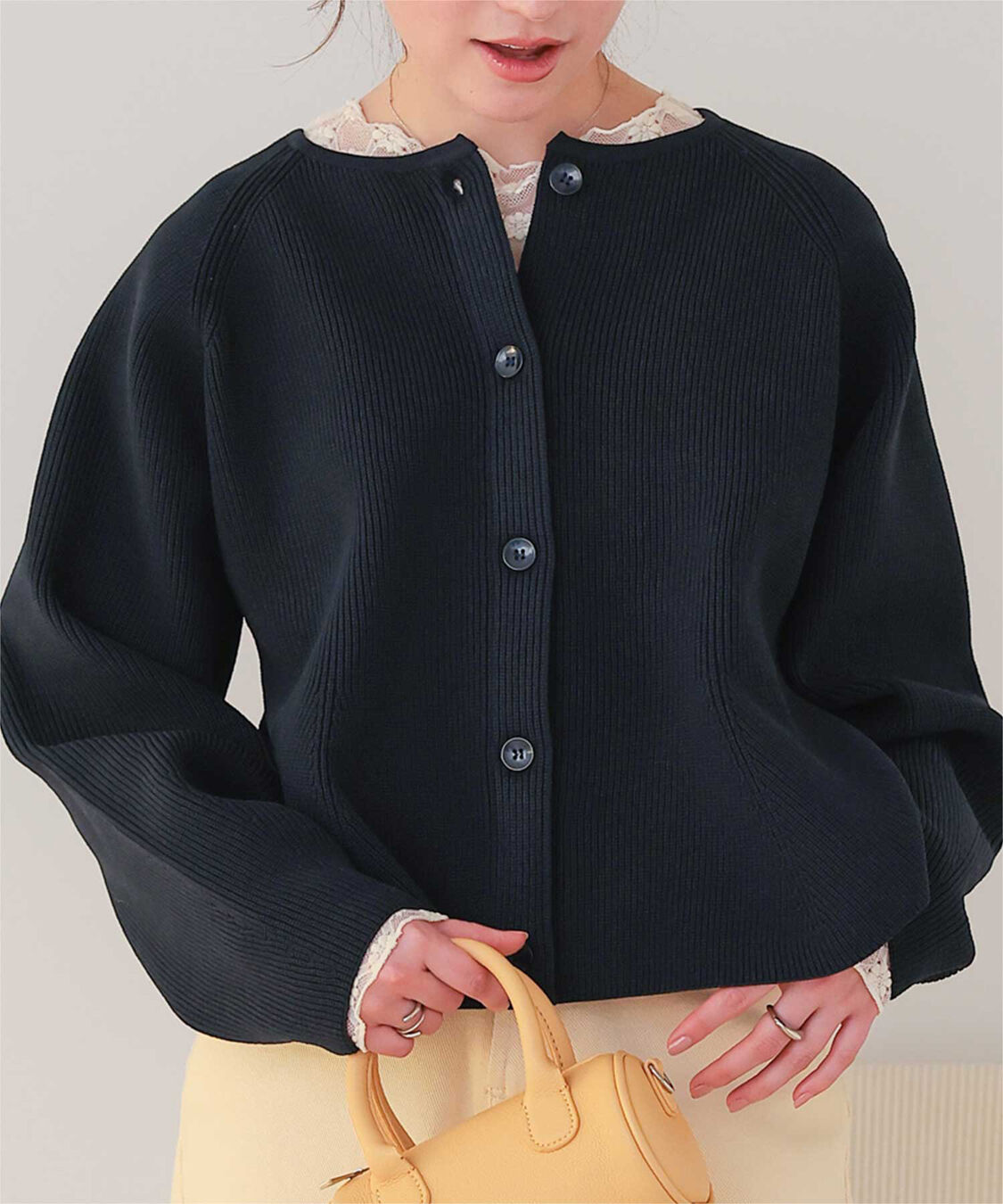 titivate「ペプラムデザインニットカーディガン」|ニット・セーター|ネイビー