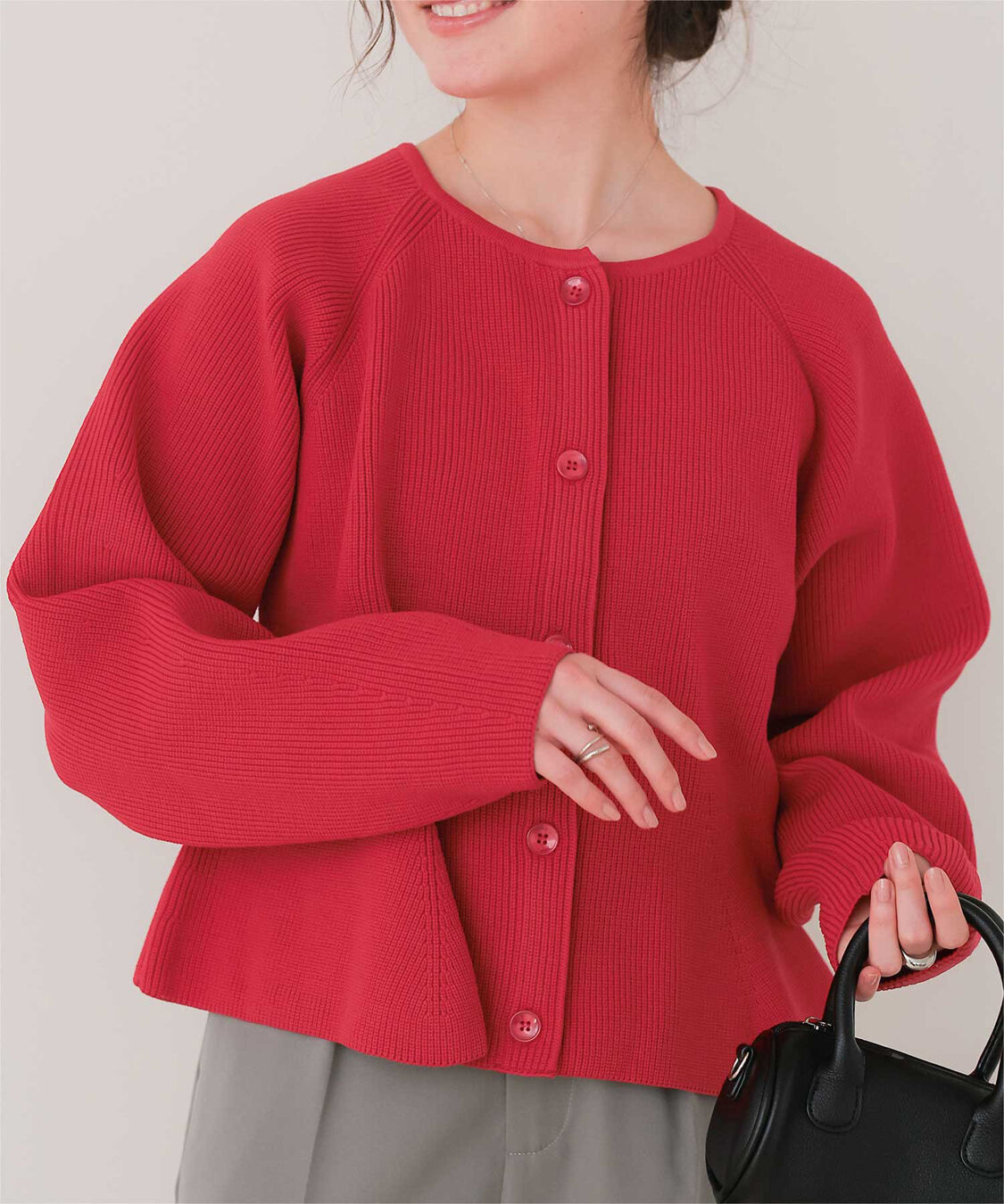 titivate「ペプラムデザインニットカーディガン」|ニット・セーター|レッド