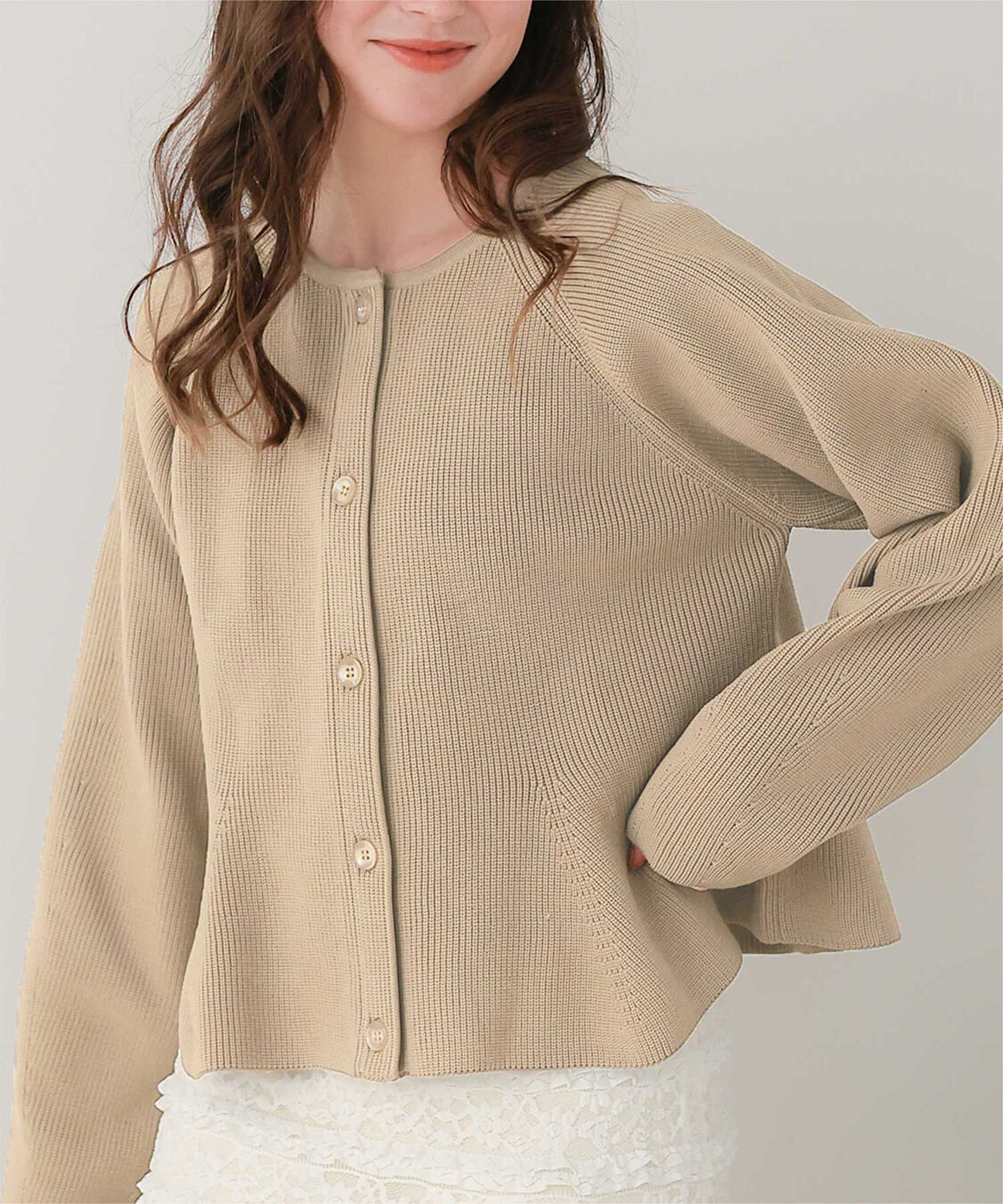 titivate「ペプラムデザインニットカーディガン」|ニット・セーター|グレージュ