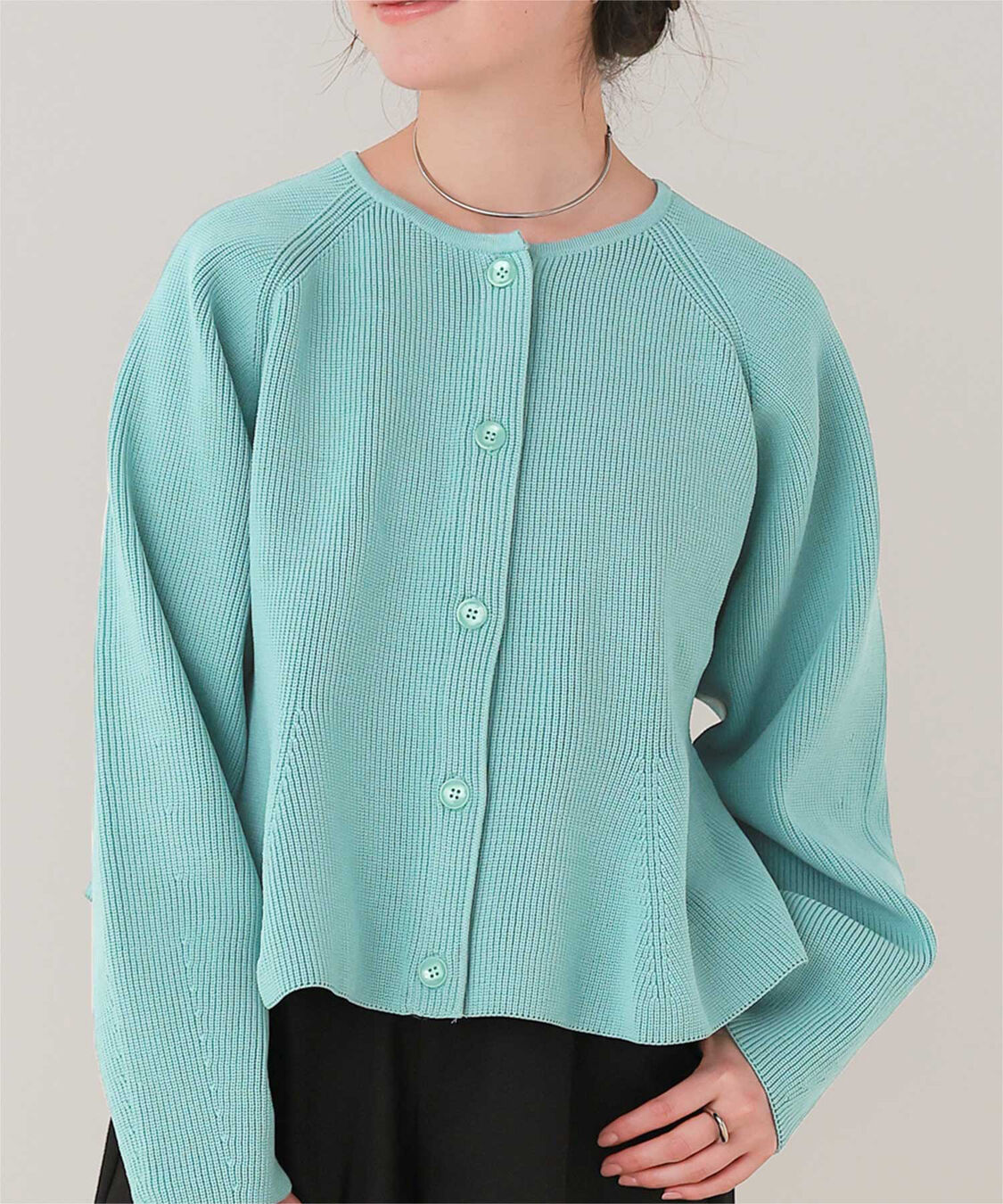 titivate「ペプラムデザインニットカーディガン」|ニット・セーター|ブルーグリーン