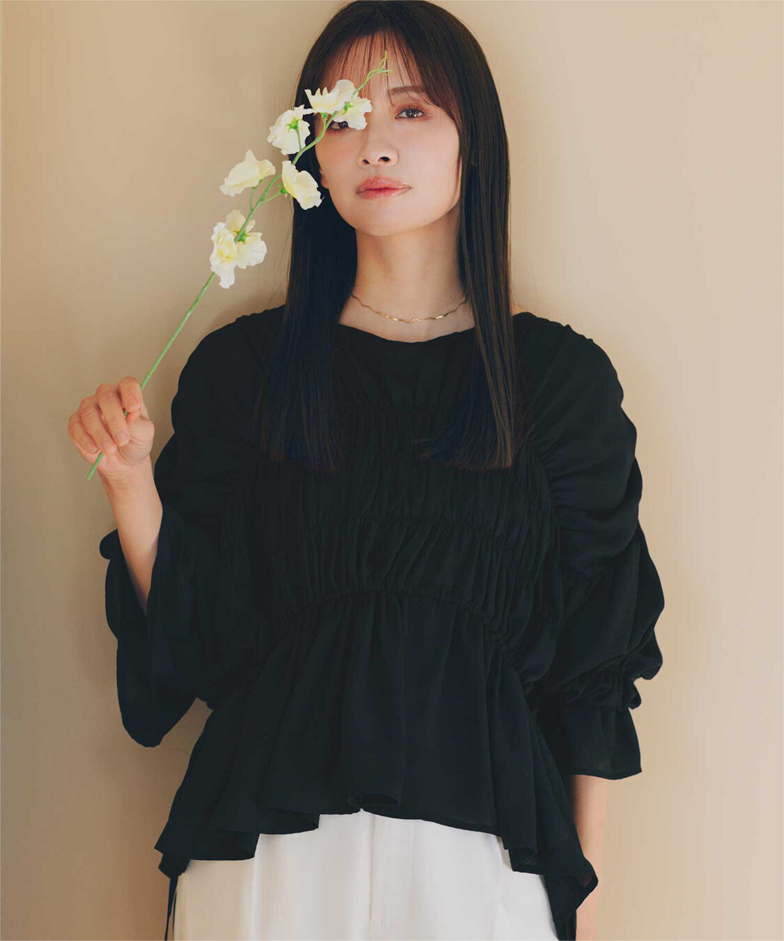 titivate「【赤埴奈津子さんS/Sコラボアイテム】ｼｬｰﾘﾝｸﾞｷﾞｬｻﾞｰﾎﾞﾘｭｰﾑﾌﾞﾗｳｽ」|シャツ・ブラウス|