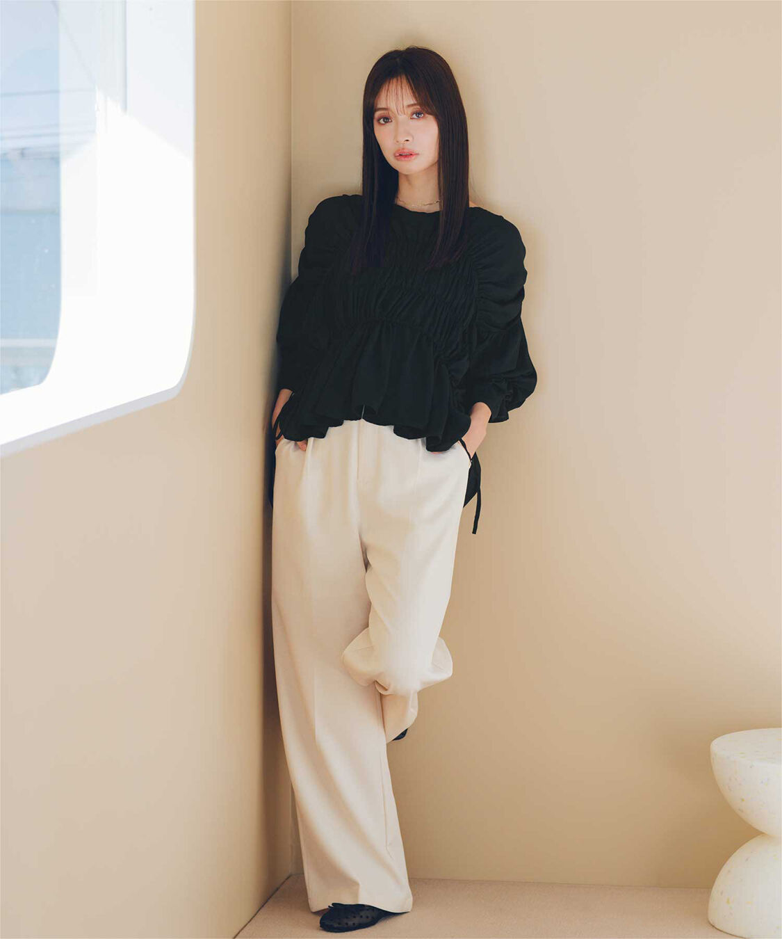 titivate「【赤埴奈津子さんS/Sコラボアイテム】ｼｬｰﾘﾝｸﾞｷﾞｬｻﾞｰﾎﾞﾘｭｰﾑﾌﾞﾗｳｽ」|シャツ・ブラウス|