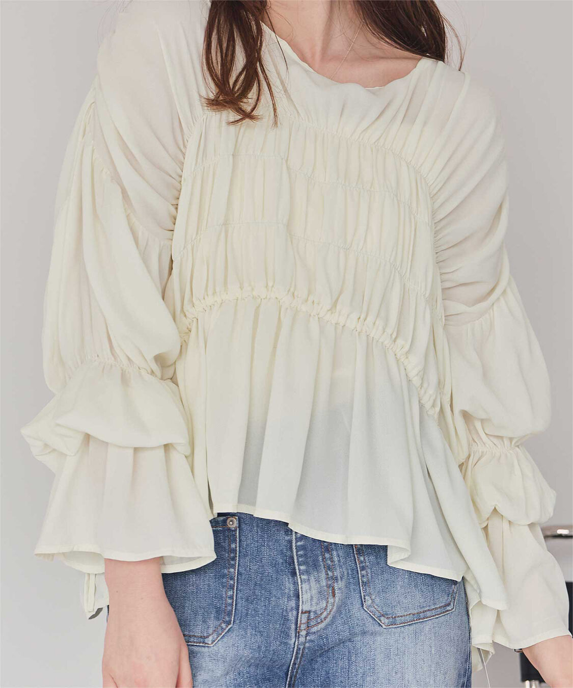 titivate「【赤埴奈津子さんS/Sコラボアイテム】ｼｬｰﾘﾝｸﾞｷﾞｬｻﾞｰﾎﾞﾘｭｰﾑﾌﾞﾗｳｽ」|シャツ・ブラウス|