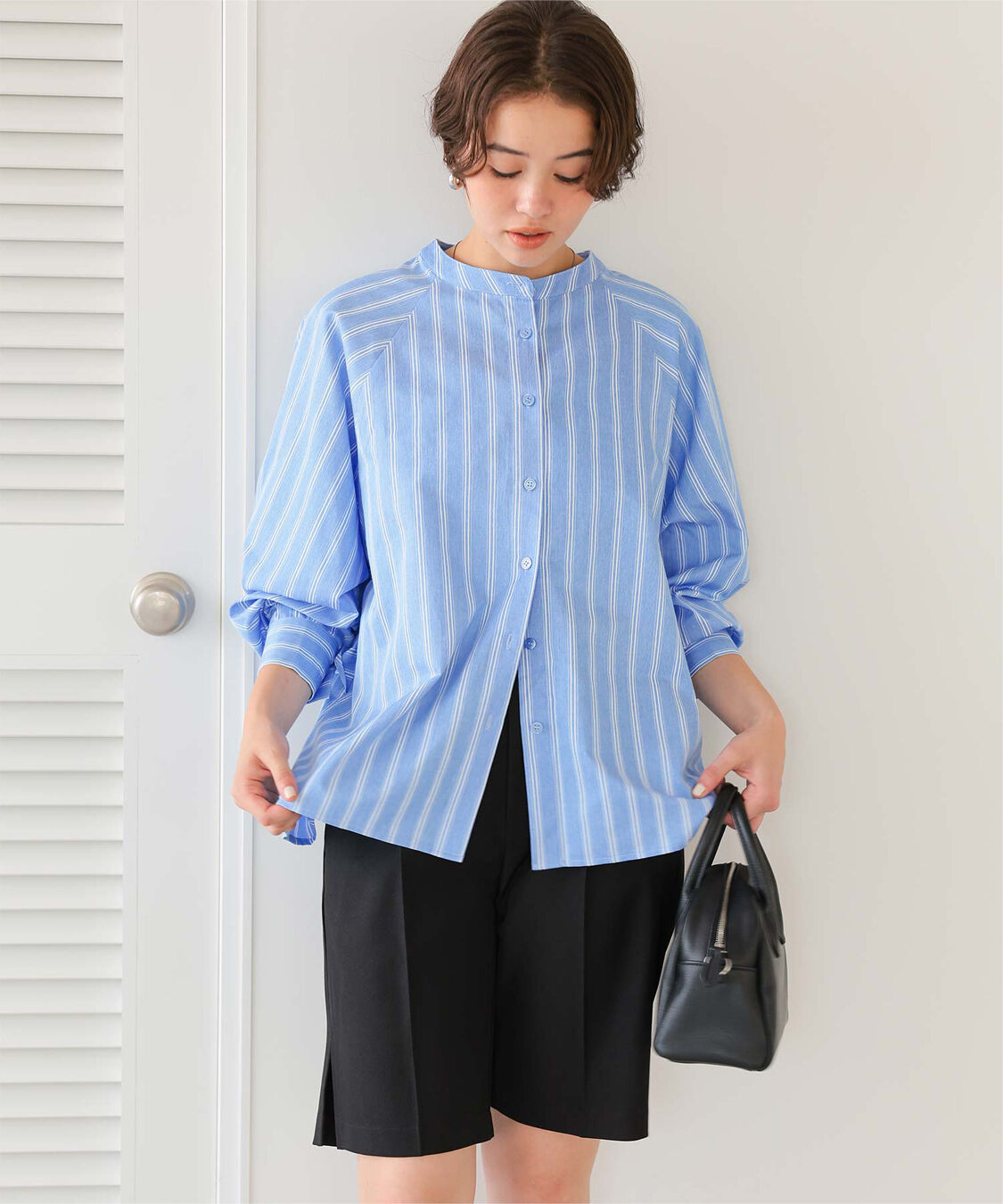 titivate「バックフリルバンドカラーシャツ」|シャツ・ブラウス|