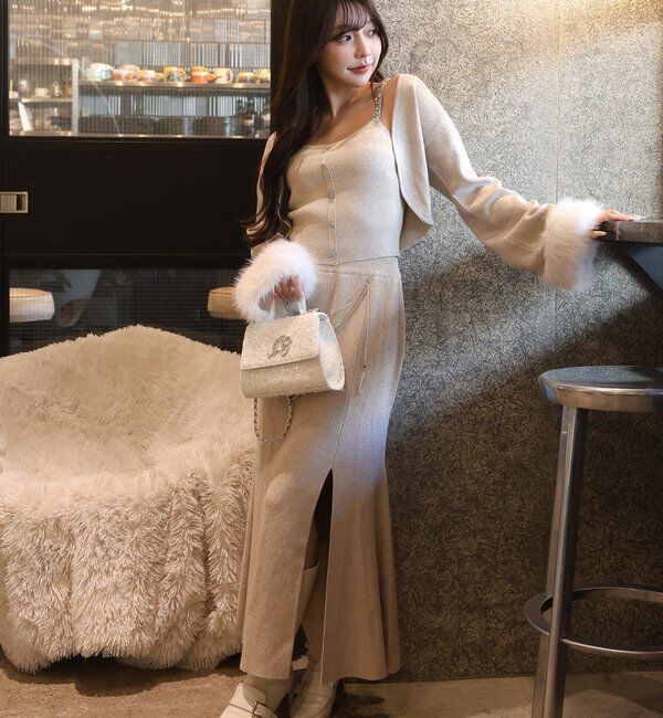  「【Twinkle Collection】袖ファーボレロ+キラキラビスチェSET」|ニット・セーター|