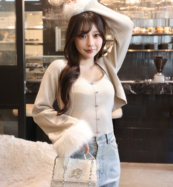  「【Twinkle Collection】袖ファーボレロ+キラキラビスチェSET」|ニット・セーター|