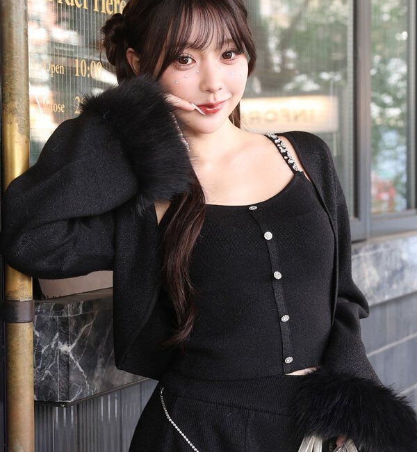  「【Twinkle Collection】袖ファーボレロ+キラキラビスチェSET」|ニット・セーター|