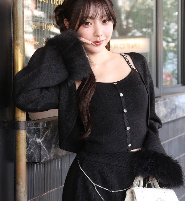  「【Twinkle Collection】袖ファーボレロ+キラキラビスチェSET」|ニット・セーター|
