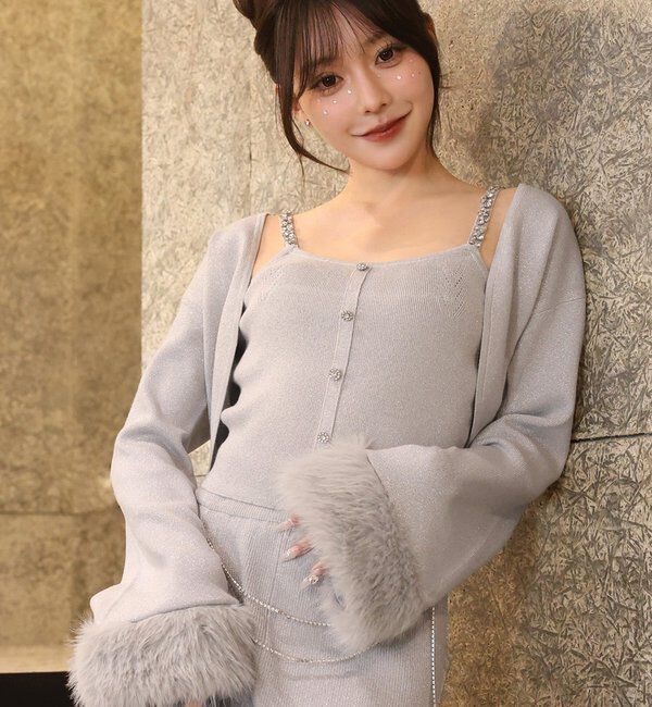  「【Twinkle Collection】袖ファーボレロ+キラキラビスチェSET」|ニット・セーター|サックスブルー