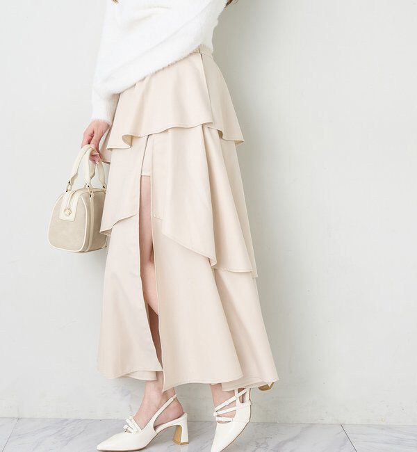  「スリットティアードロングスカート／後ろレースアップ」|スカート|