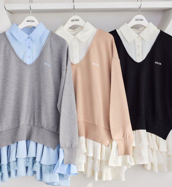  「ニットドッキングチュニックシャツワンピ」|ワンピース|