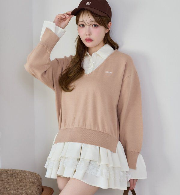  「ニットドッキングチュニックシャツワンピ」|ワンピース|