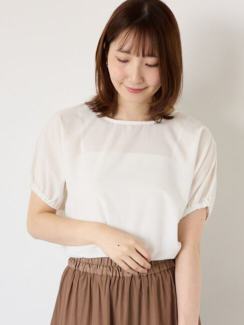 Te chichi TERRASSE「【ｲｰｼﾞｰｹｱ/接触冷感】無地/柄アソートパフスリーブブラウス」|シャツ・ブラウス|オフホワイト