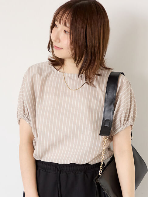 Te chichi TERRASSE「【ｲｰｼﾞｰｹｱ/接触冷感】無地/柄アソートパフスリーブブラウス」|シャツ・ブラウス|ベージュ