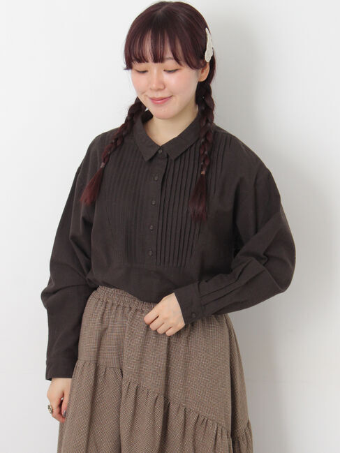 Samansa Mos2「切替ピンタックブラウス」|シャツ・ブラウス|チャコールグレー
