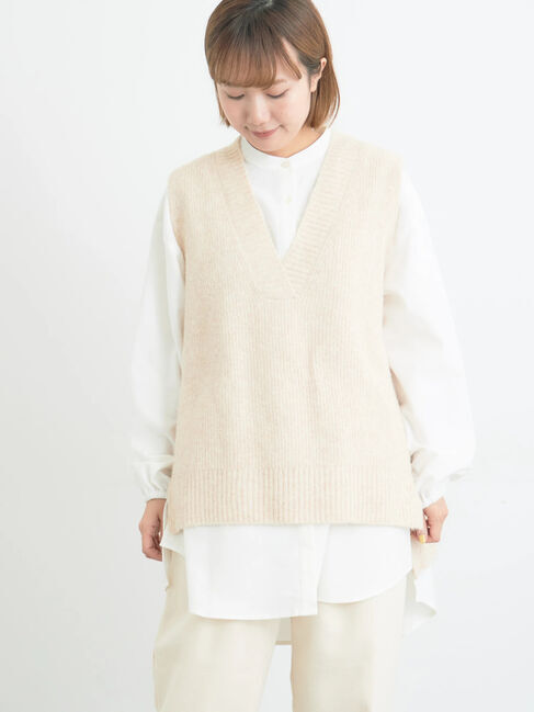 Samansa Mos2「Vネックリブベスト」|ダウンベスト・ベスト|