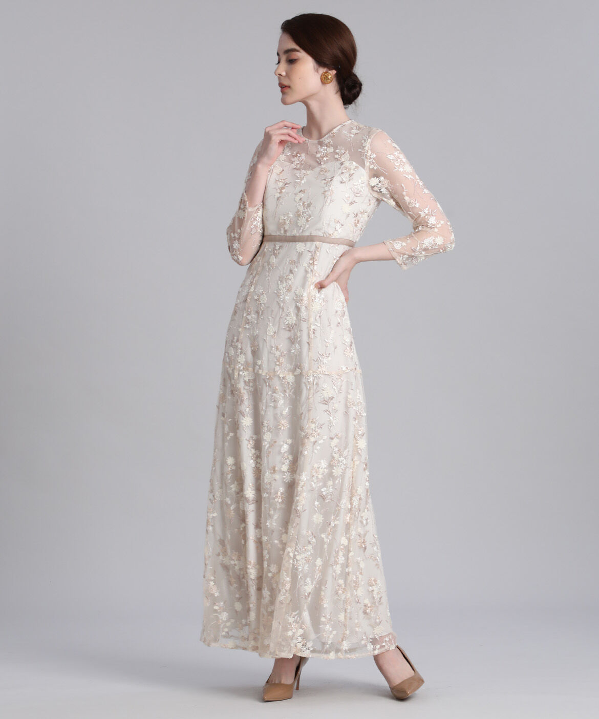 Maglie le cassetto「《M Maglie le cassetto》エンブロイダリーチュールロングドレス」|ワンピース|