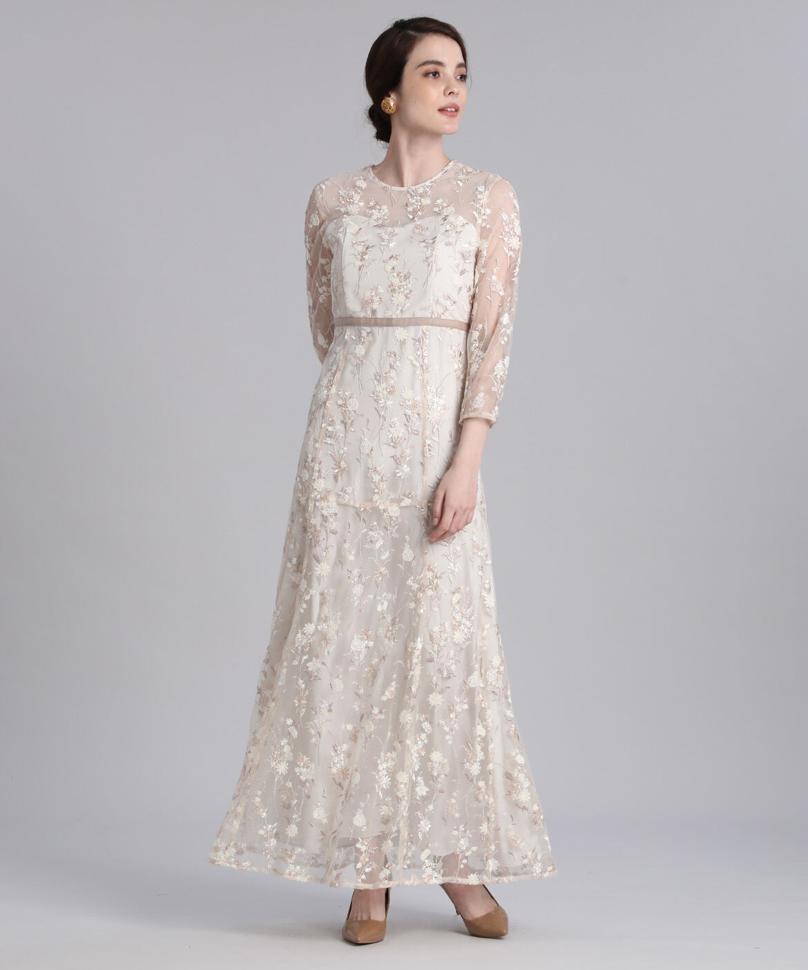 Maglie le cassetto「《M Maglie le cassetto》エンブロイダリーチュールロングドレス」|ワンピース|