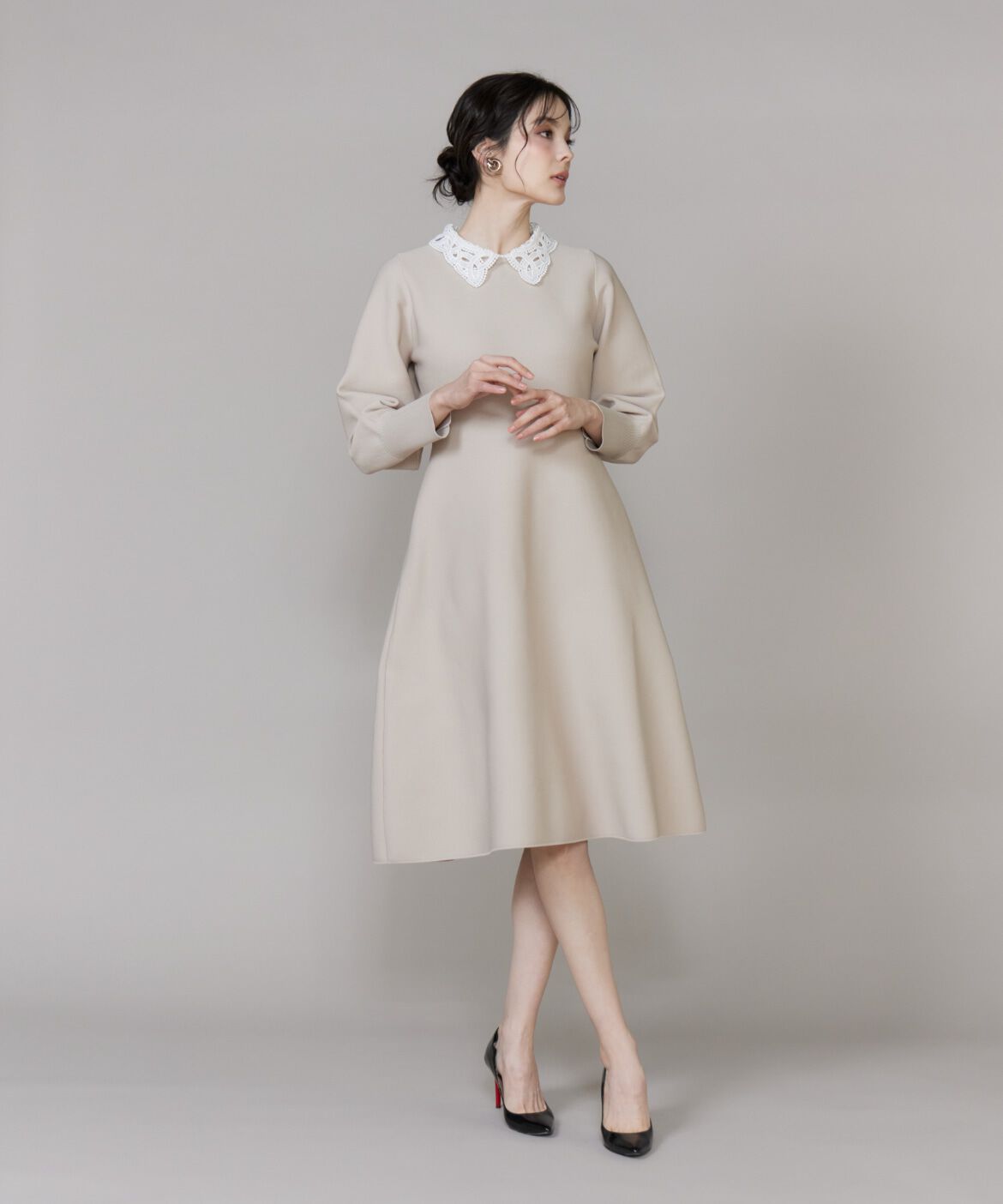 Maglie le cassetto「《M Maglie le cassetto》衿レースニットワンピース」|ワンピース|